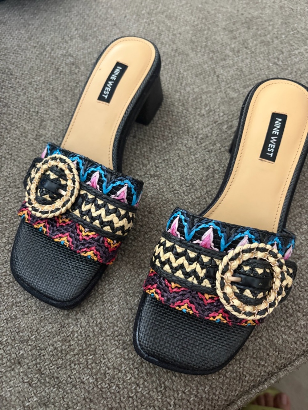 Nine West Black Woven Slide Mules with Colorful Braided Trim
